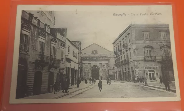 Cartolina: BISCEGLIE  Bari,  Via e Teatro Garibaldi