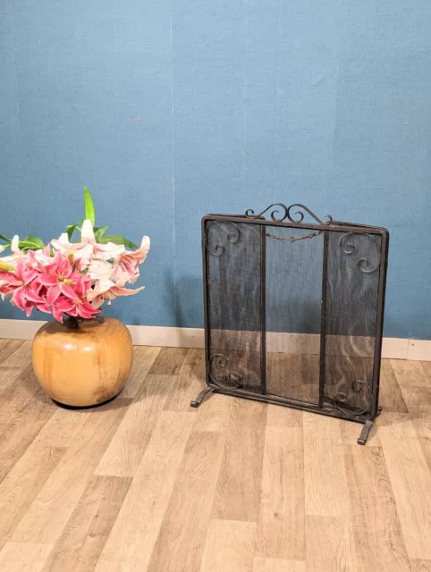 Vintage Fire Guard Screen Fireplace Spark Cover Cast Iron Tri Folding