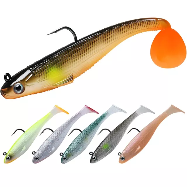 6pcs Pre-Rigged Jig Head Soft Fishing Lures Paddle Tail Swimbaits for Bass  Trout