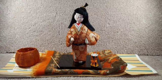 Vintage Japanese Kimekomi Doll 7.5 Wool Doyle, Stand Kimono Statue