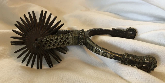 Antique 1900s Silver inlaid One Western Spur Unmarked hand hammered