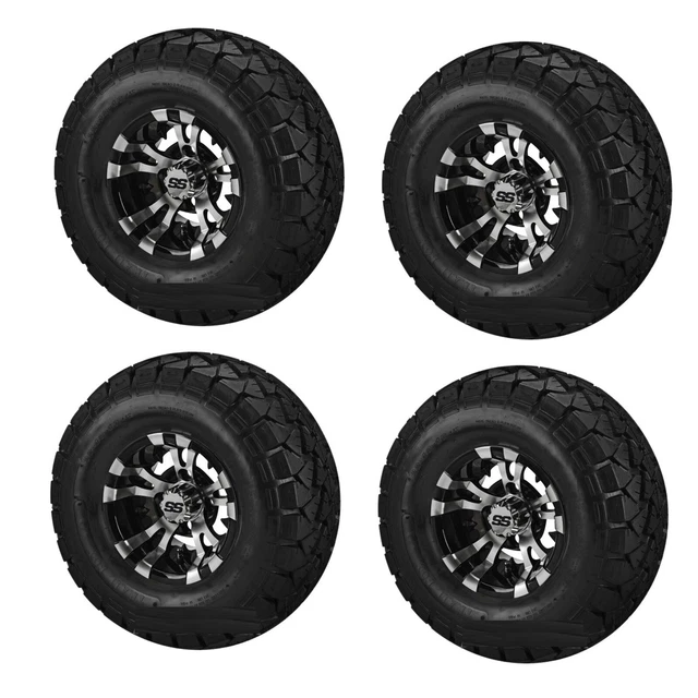 Golf Cart GTW 10"" Machined Vampire Black Wheel 22-10-10 to Tire Set of 4