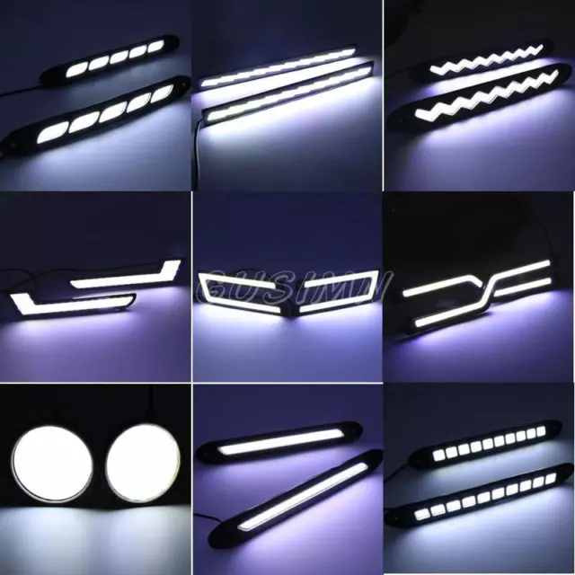 White Car LED COB DRL Driving Lamps Daytime Running Headlight Fog Strip Light