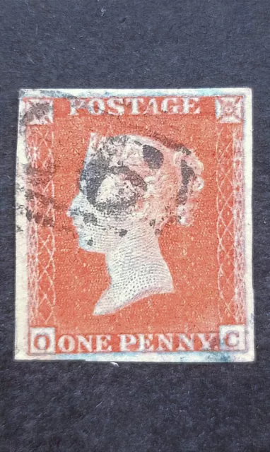 GB Queen Victoria Penny Red SG.8a Used 4  Margins Fabulous Colour Blue Paper VF