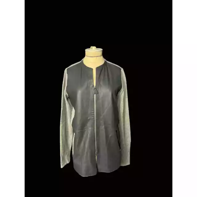Rani Arabella Loro Piana Yarns Gray Cashmere and Leather Zip Cardigan Size Large
