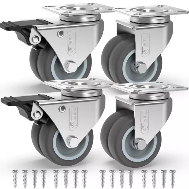 Set of 4 Heavy Duty 2" Caster Wheels with 2 Brakes Up to 880 lbs Capacity Trolly
