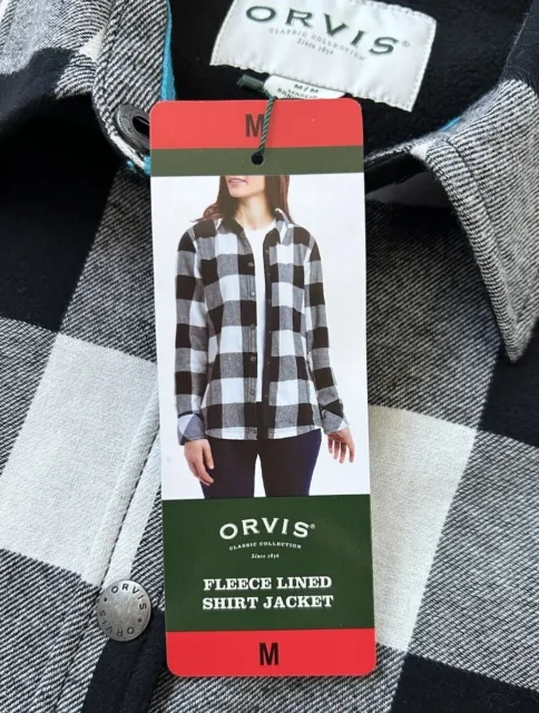 Orvis Women’s Size M Fleece Lined Buffalo Plaid Shacket Shirt Jacket Black White