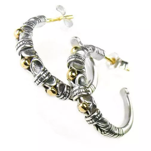 Gerochristo 1013 ~  Solid Gold & Silver- Byzantine-Medieval  Open Hoop Earrings