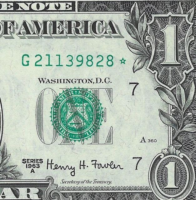 1963A $1 One Dollar Bill STAR NOTE Uncirculated - Replacement Note -