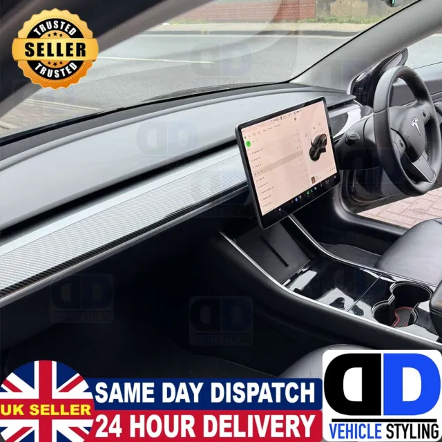 ✅ Tesla Model 3 Y 2019-2024 Gloss Carbon Fiber Dashboard Dash Cover Trim  ✅