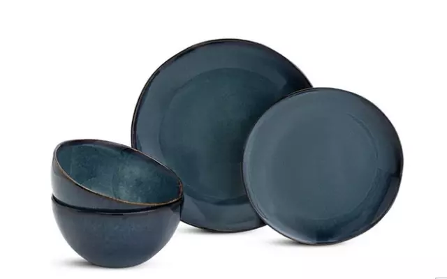 Habitat 12 Piece Reactive Stoneware Dinner Set - Navy