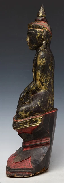 18th Century, Shan, Antique Burmese Wooden Seated Buddha 7