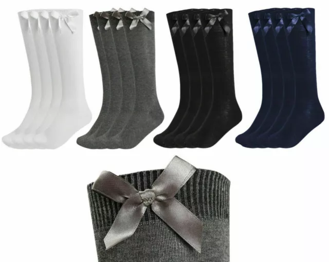 1-12 Pairs Kids Girls Knee High Long School Socks With Bow Party Socks ALL SIZES