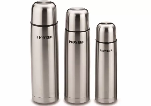 Pioneer 1L 0.5L 0.25L Matt Stainless Steel Vacuum Flask 8 Hours Hot Leak Proof