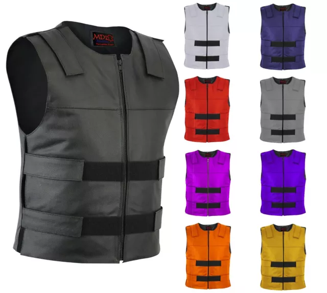 Gilet uomo in vera pelle, stile antiproiettile, gilet moto biker gilet club