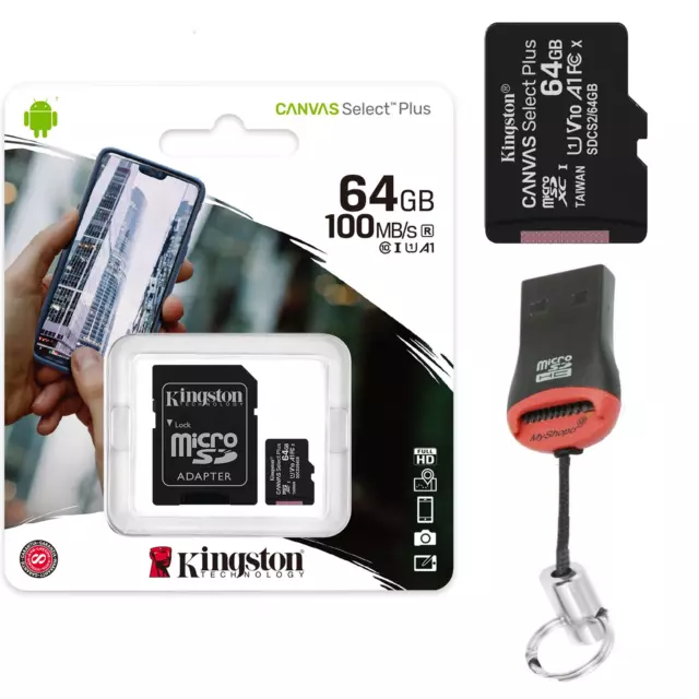 Kingston 64 GB Micro SD Card SDXS Canvas Select Plus Speicherkarte + SD Adapter
