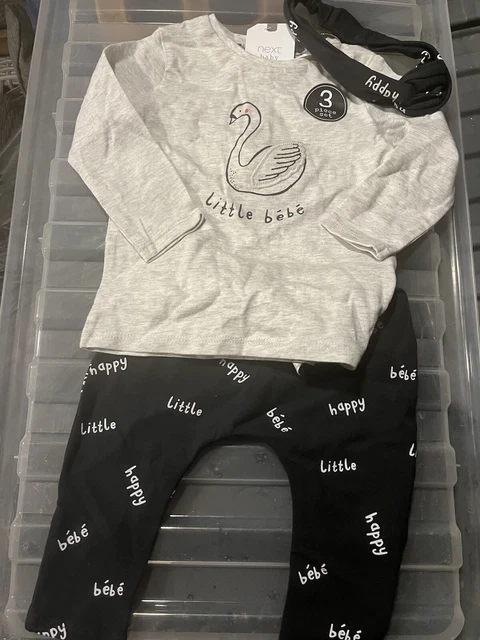 NEXT Baby Girls Outfit Swan Top & Leggings Set  And Hair Band BNWT Age 6-9months