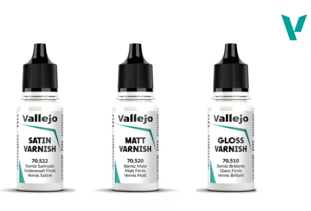 Vallejo Acrylic Varnish - Gloss 70510, Matt 70520, Satin 70522 17mm Bottle