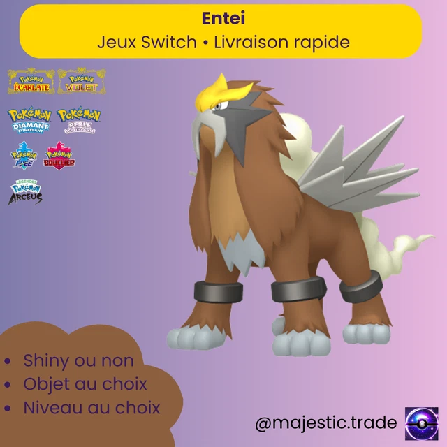 Pokémon Entei Shiny 6IV – Pour Pokémon Diamant Étincelant / Perle Scintillante Sur Switch