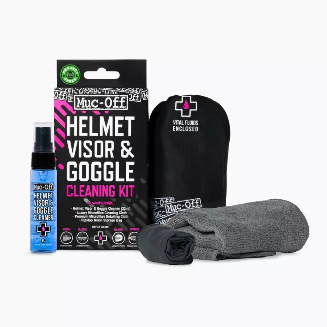 Muc Off Helmet Visor Goggle Cleaner  Microfibre Cloth Bag Cleaning Kit Set V2