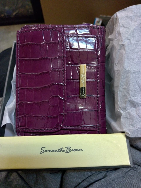 Samantha Brown Purple Croco Embossed Leather Clutch Wallet Crossbody New NWOT