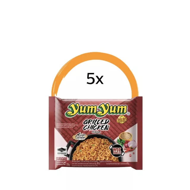 5 PEZZI - zuppa di pasta istantanea Yum Yum zuppa di pasta pollo alla griglia - 5x 70g