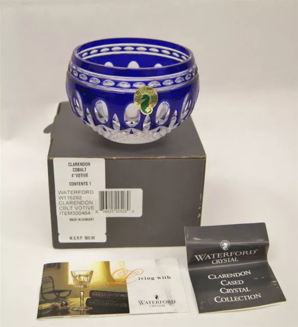 Waterford Crystal "Clarendon Cobalt" Blue Votive Candle Holder W/Box -Retired