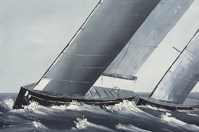 tableau peinture originale, peinture marine bateaux, gris noir blanc avec relief
