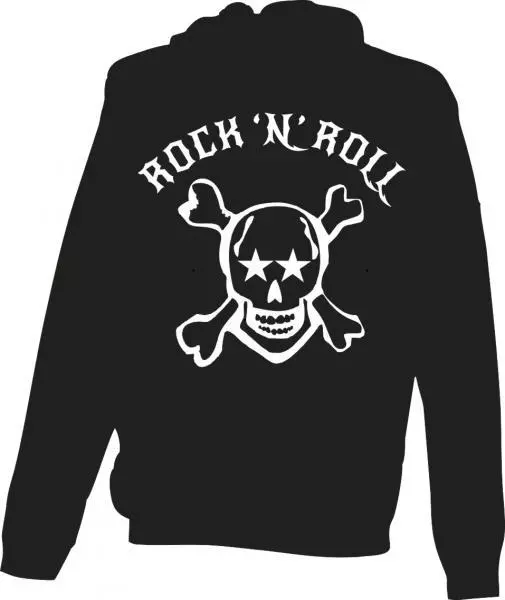 felpa cappuccio uomo donna nera o bianca con scritta rock n' roll teschio cotone