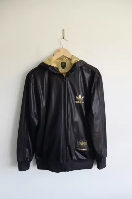 RARE ADIDAS 62' hooded Tracksuit jacket M Black gold wetlook Originals $111.76 - PicClick