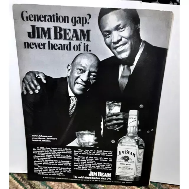 1972 Jim Beam Jesse Owens Rafer Johnson Print Ad vintage 70s
