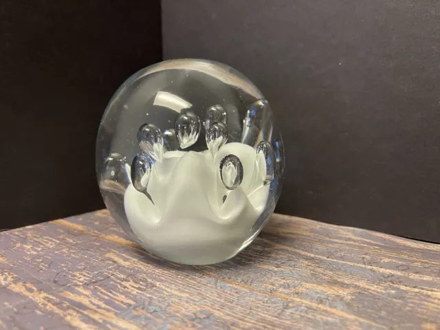 Vintage Pier 1 Round Clear Glass Controlled Bubbles Paperweight 3.25” Art Decor