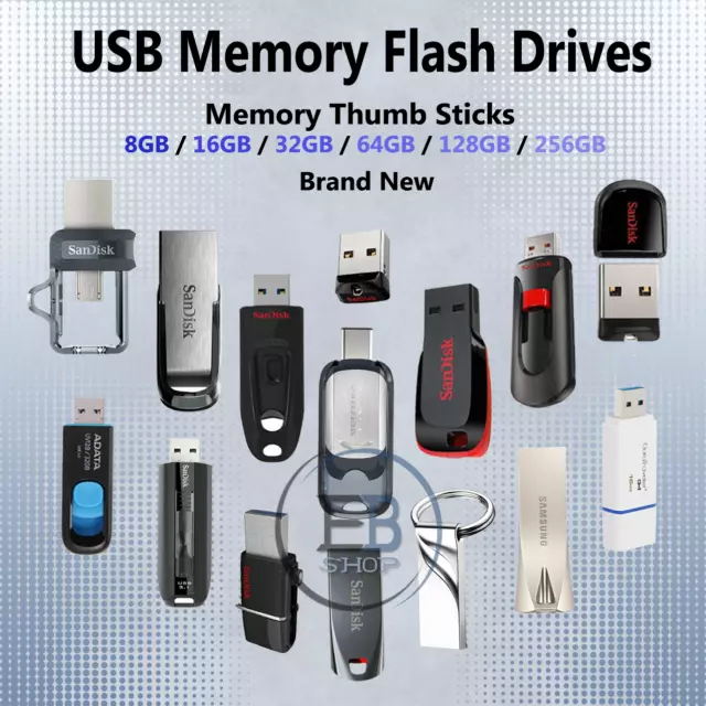 USB Flash Drive 8gb 16gb 32gb 64gb 128gb Memory Stick Photo Music Video lot Fast