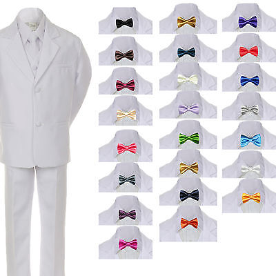 6pc Set Boy Kid Teen White Formal Wedding Party Suits Tuxedo Satin Bow Tie 8-20