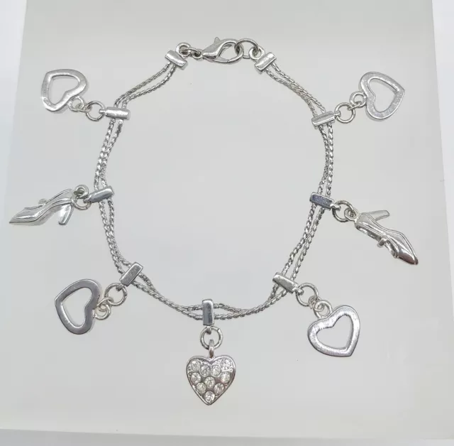 Silver Plated Hearts and Shoes  Charm Bracelet
