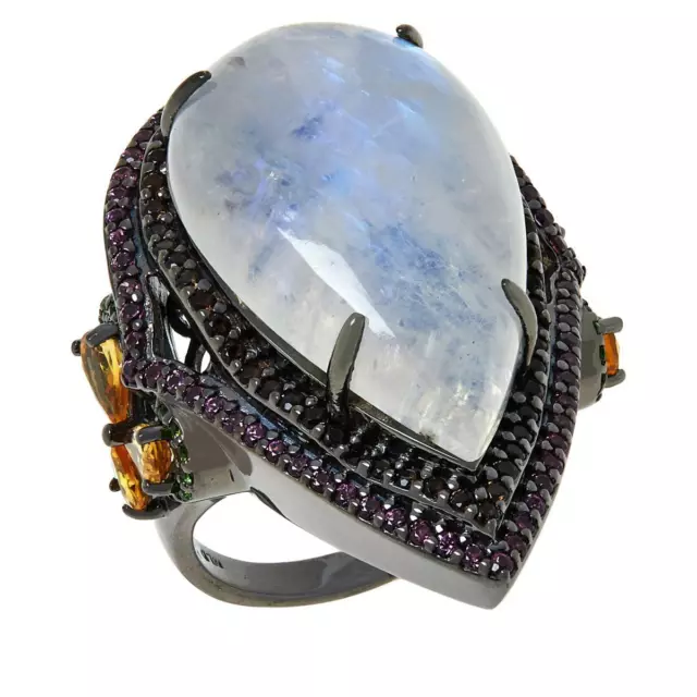 Meher's Jewelry Black Rhodium Sterling Silver Moonstone Multi gemstone Ring Sz 9