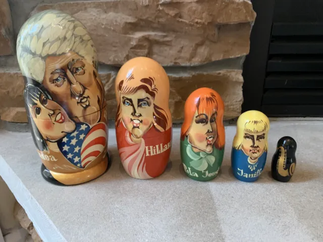 Bill Clinton Impeachment Wooden Russian Nesting Dolls Monica Hillary Jones
