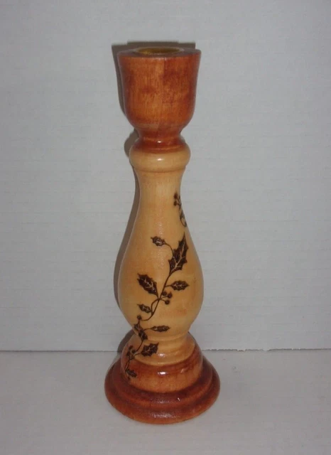 Wooden Taper Candle Holder Stick Rustic Primitive Farmhouse Boho Holly Holiday