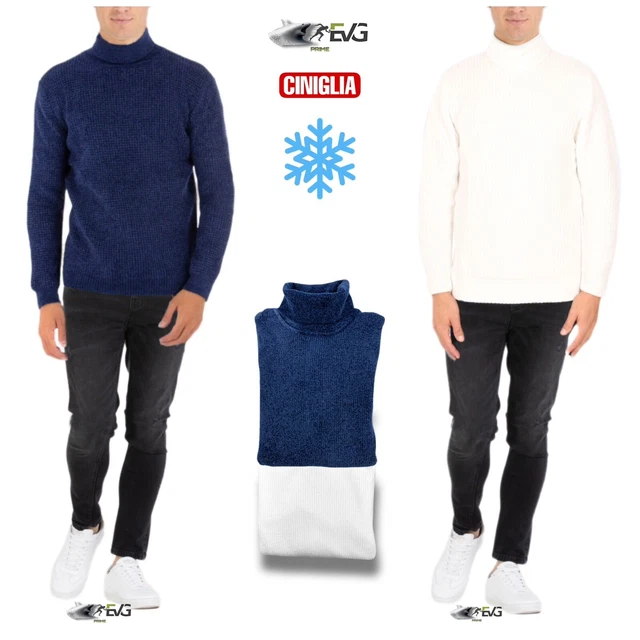 Maglione Invernale Uomo Maglia Maglioncino Lana Ciniglia Collo Alto Dolce Vita