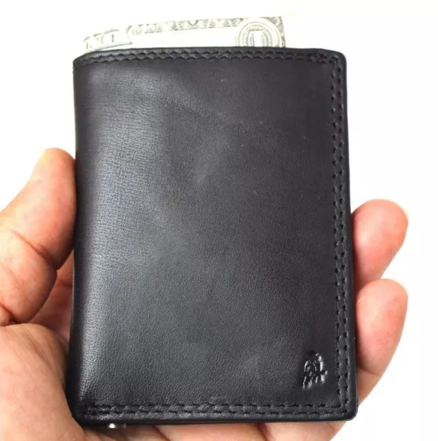 Men's Genuine Leather Mini Wallet Credit Card Slots 1 ID Window 1 Bill Section