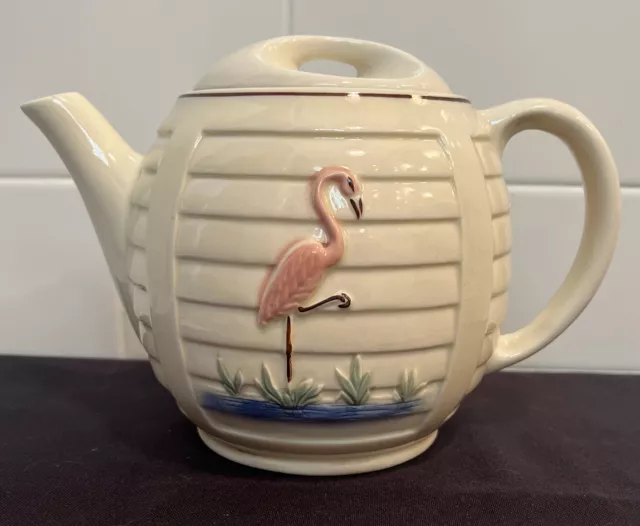 Antique Vintage MCM Porcelier Teapot Coffee Pot Art Deco Florida Pink Flamingo