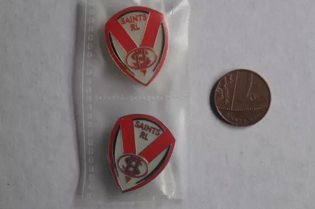 Two St Helens Rugby League Football Club enamel badges Saints Shield Gold Silver