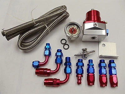 BILLET FUEL PRESSURE Regulator Gauge Line AN Fittings KIT Holden Chev ...