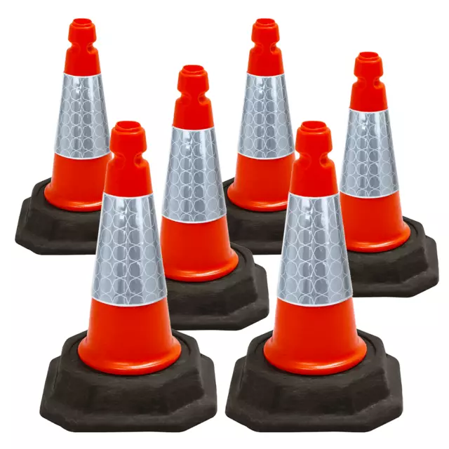 PACK OF 6 Road Traffic cones 18" (460mm) Self weighted Safety Heavy Duty