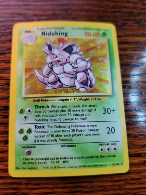 Nidoking 11/102 Holo Rare, Base Set Edition Pokemon Card 1999 WOTC MP