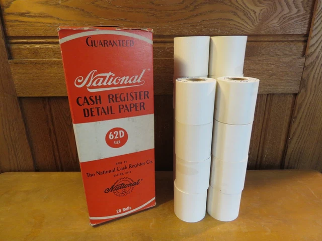 NATIONAL CASH REGISTER PAPER Vintage 1941 Size 62D Rolls (18) - IN ORIGINAL BOX