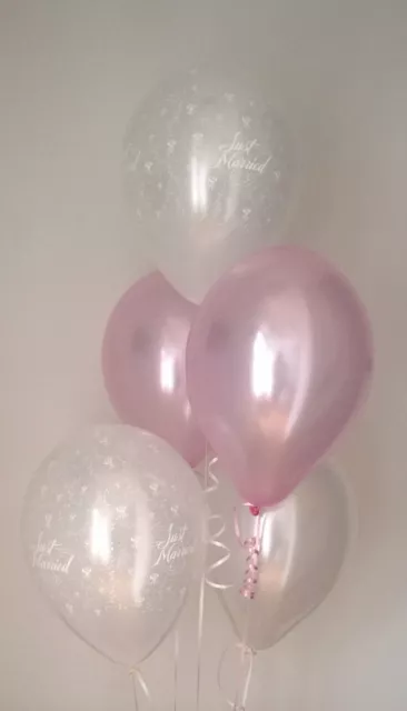 30 ballons de gamme rose perlé nouvellement mariés avec ruban de curling