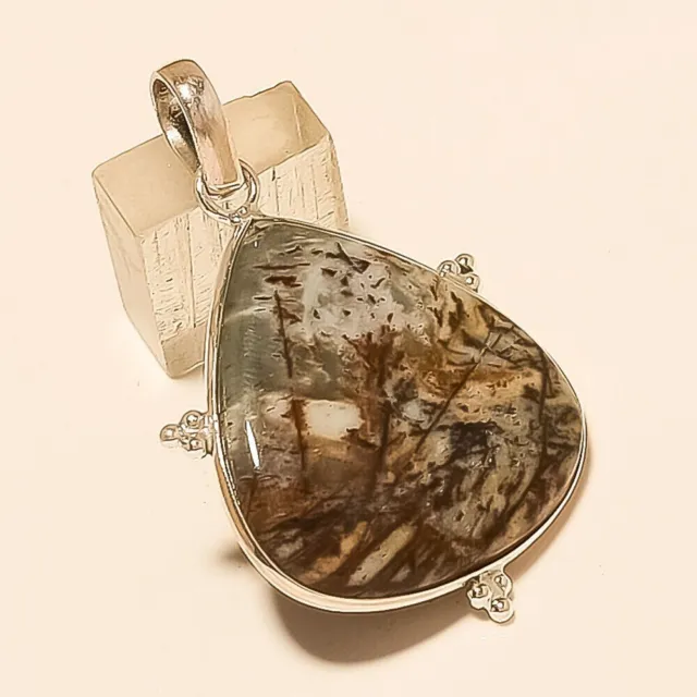 Natural Australian Dendrite Agate Pendant 925 Sterling Silver Handmade Jewelry