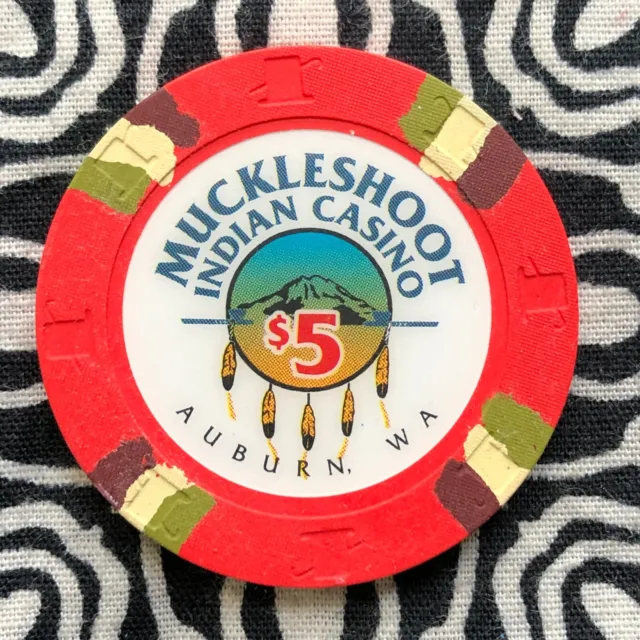 Chip de casino para juegos de póquer Muckleshoot indio $5 Auburn, Washington