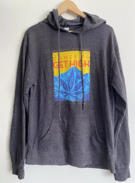 Colorado Weed Hoodie 420 Everyone Comes To Get High Snowmass Grey M Jumper